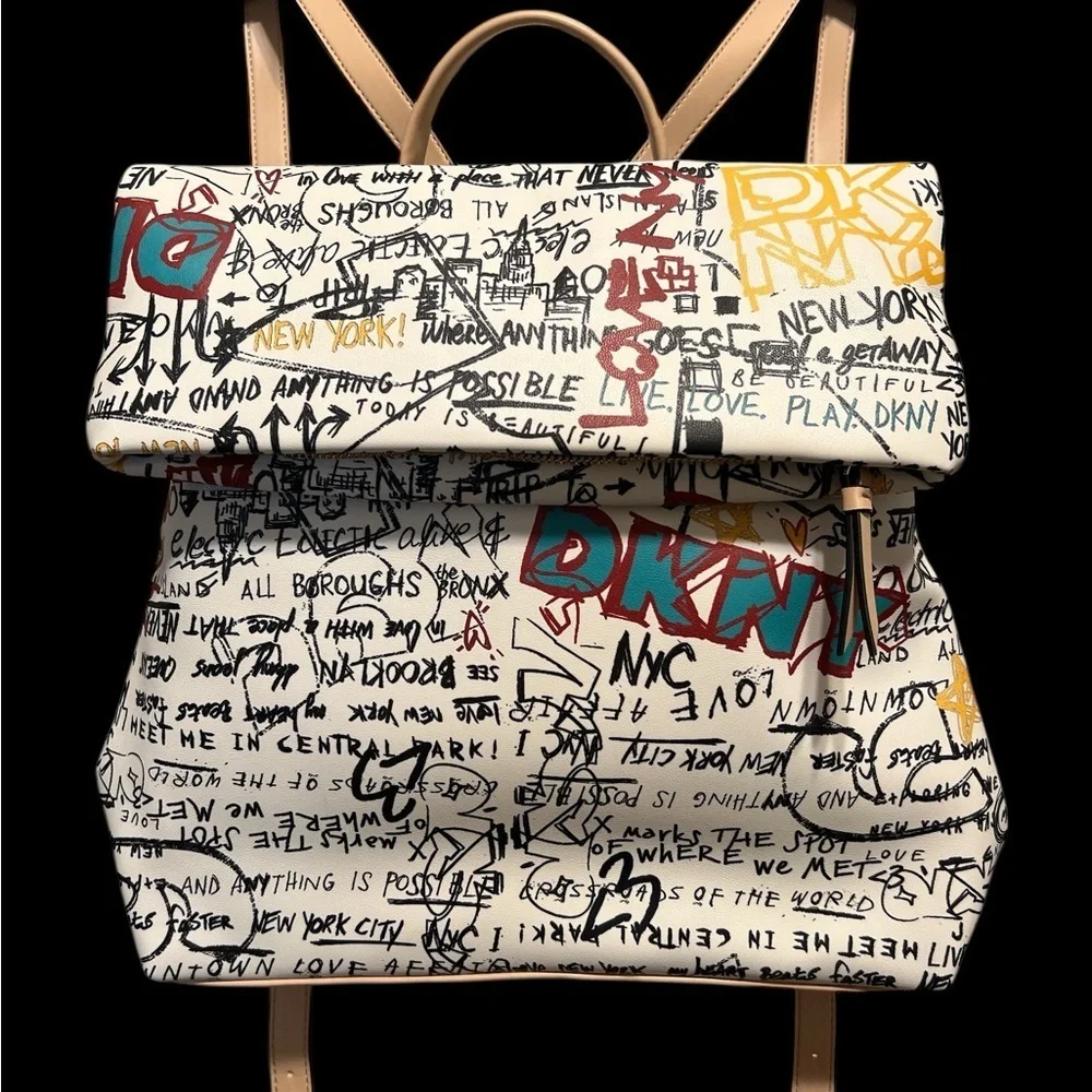 DKNY Urban Graffiti Backpack - Cream and Black